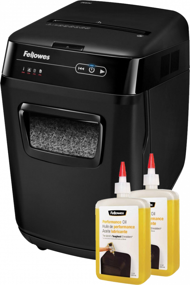 Zestaw: Niszczarka automatyczna Fellowes AutoMAX 200M + 2x Olej do niszczarek Fellowes, 355ml