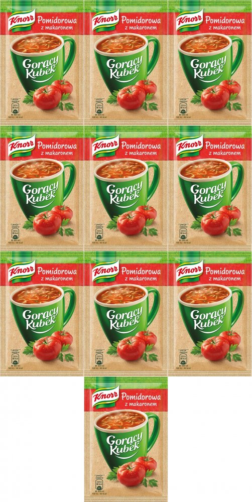 10x Zupa Knorr gorący kubek, pomidorowa z makaronem, 19g