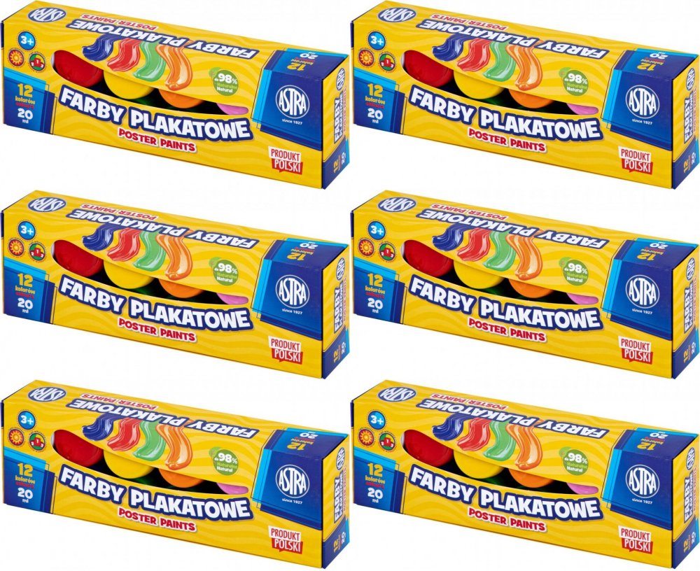 6x Farby plakatowe Astra, 20ml, 12 sztuk, mix kolorów
