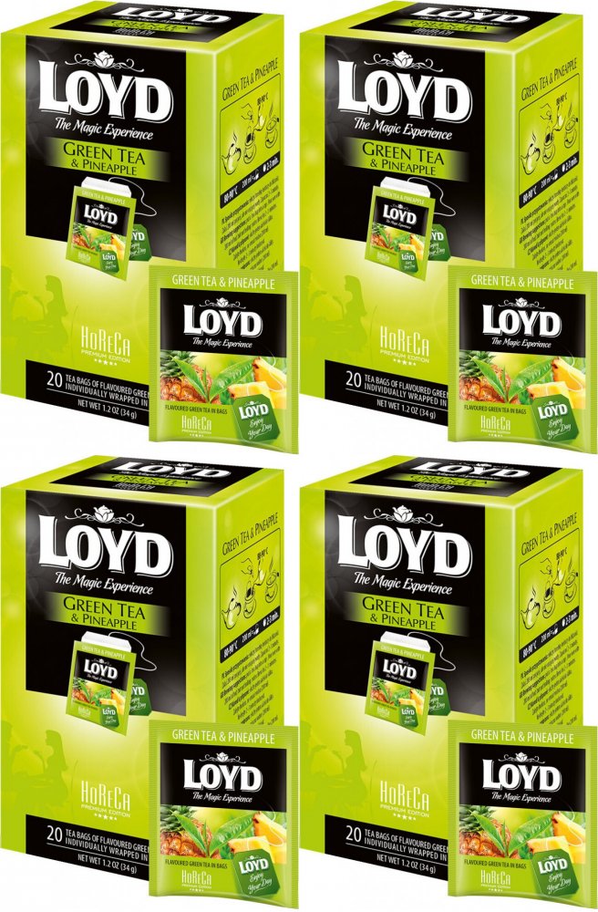 4x Herbata zielona smakowa w kopertach Loyd Horeca Green Tea, ananas, 20 sztuk x 1.7g
