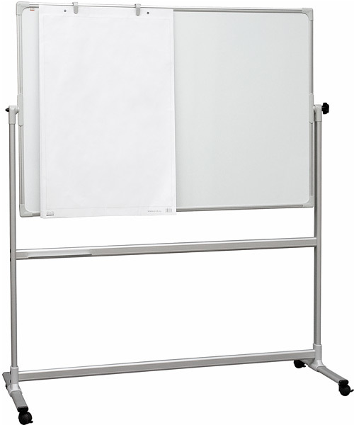Tablica suchościeralna magnetyczna 2x3, na kółkach, w ramie aluminiowej, lakierowana, 150x100cm, biały