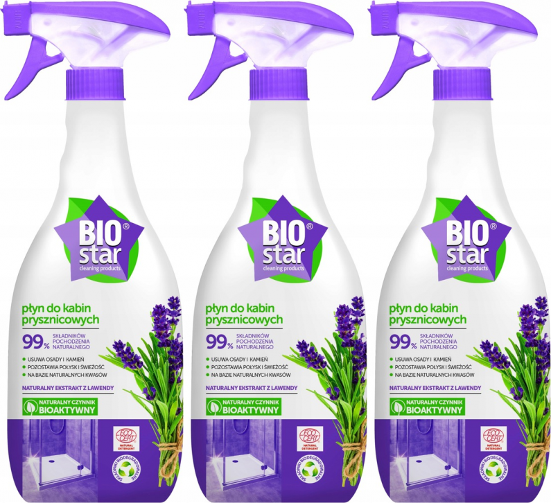 3x Płyn do mycia kabin prysznicowych BioStar, ekologiczny, lawendowy, 700 ml