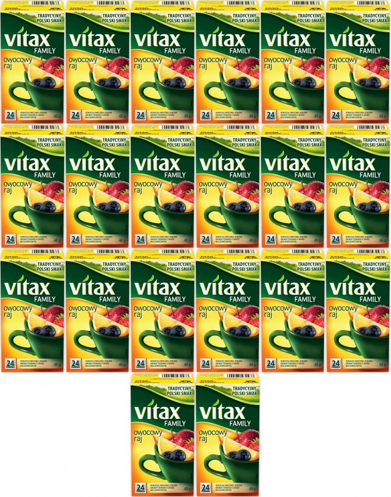 20x Herbata owocowa w torebkach Vitax Family, owocowy raj, 24 sztuki x 2g