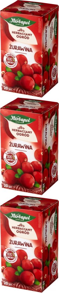 3x Herbata owocowo-ziołowa w torebkach Herbapol Herbaciany Ogród, żurawina, 20 sztuk x 2,5g