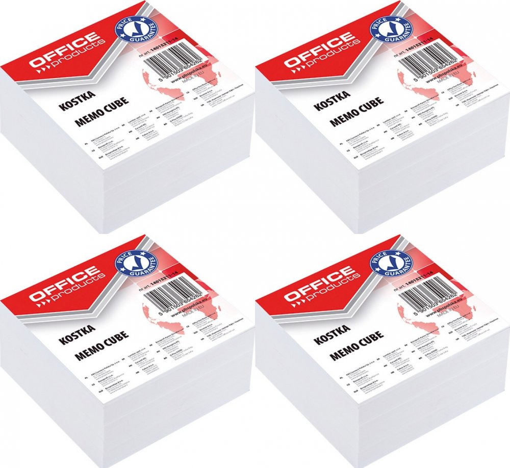 4x Karteczki do notatek Office Products, nieklejone, 85x85x40mm, biały