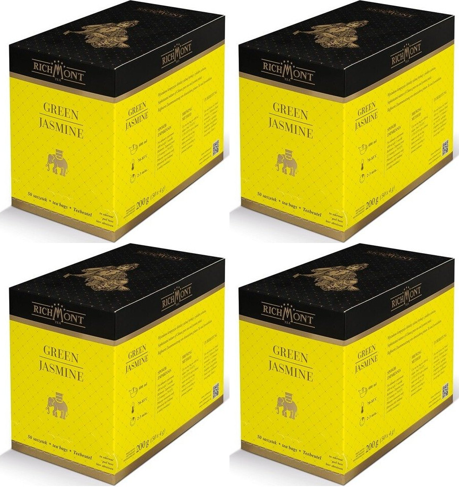4x Herbata zielona smakowa w torebkach Richmont Green Jasmine, jaśminowa, 50 sztuk x 4g