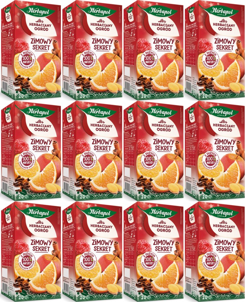 12x Herbata owocowo-ziołowa w torebkach Herbapol Herbaciany Ogród Zimowy Sekret, cytrusowy, 20 sztuk x 3g