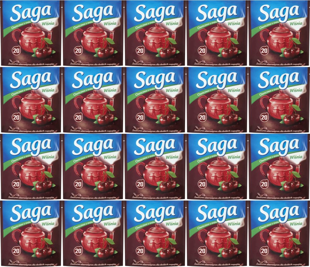 20x Herbata owocowa w torebkach Saga, wiśnia, 20 sztuk x 1.7g