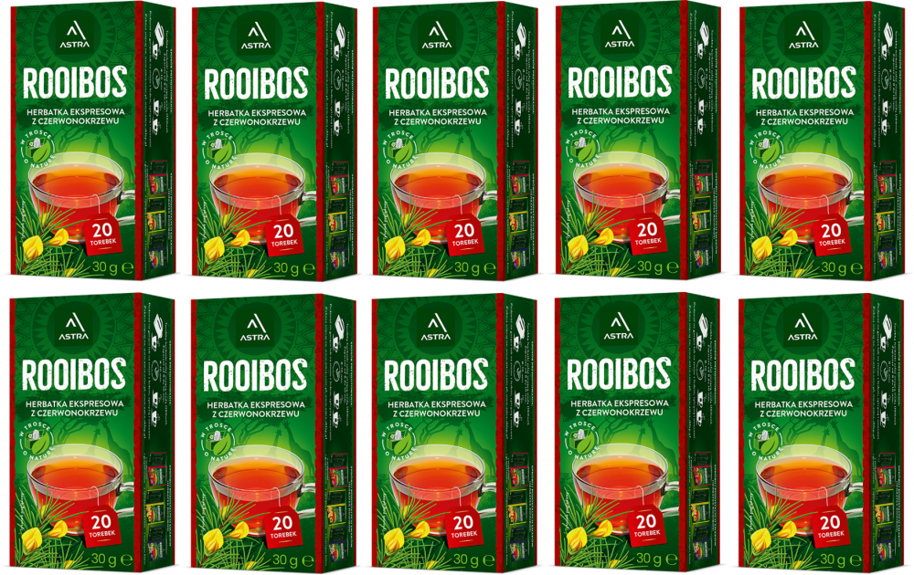 10x Herbata Rooibos w torebkach Astra, 20 sztuk x 1.5g