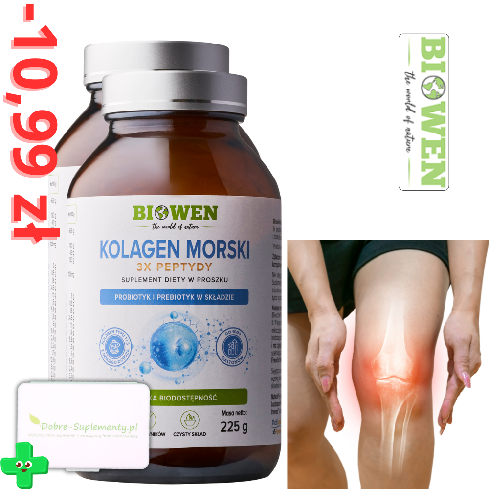 Zestaw: 2x Kolagen Morski 3x PEPTYDY 225g Biowen + Pojemnik