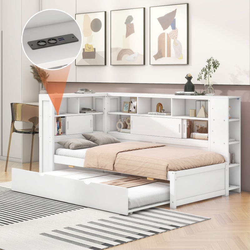 Łóżko dzienne, 90x200cm(90x190cm), łóżko dziecięce, bez materaca, sofa rozkładana z pojemnikiem na drobiazgi i USB, płyta wiórowa, białe