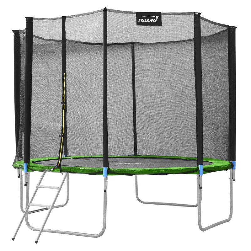 Trampolina zewnetrzna Hauki, Ø366 cm, zielona, test GS, okragla trampolina ogrodowa dla dzieci do 150 kg, kompletny zestaw z siatka zabezpieczajaca,