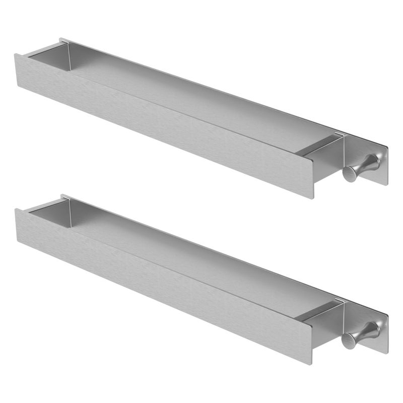 ML-Design zestaw 2 wieszaków na reczniki bez wiercenia 42 cm z haczykami, srebrny wykonany ze stali nierdzewnej, montaz scienny, wieszak na reczniki
