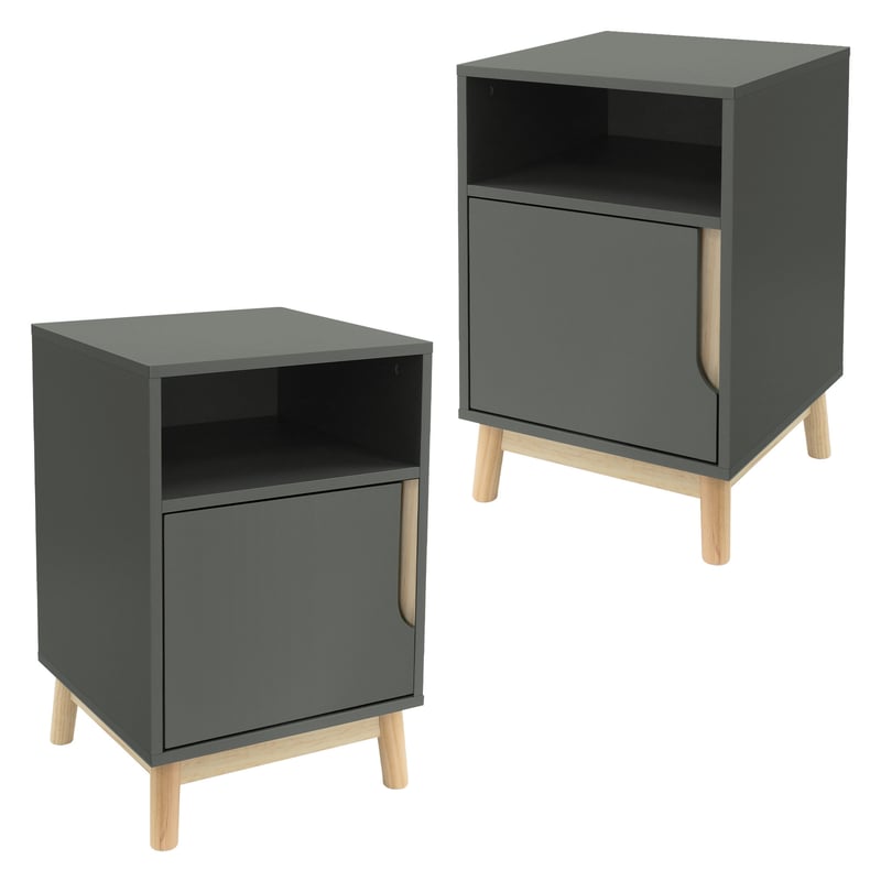 ML-Design stolik nocny zestaw 2 wymiary 40x40x62 cm w kolorze zielonym natura Szafka nocna z otwarta pólka drzwiczkami i nogami z drewna sosnowego