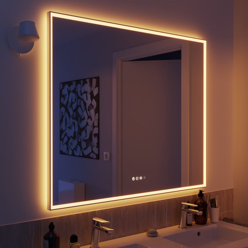 Lustro prostokątne podświetlane LED NEO FRAME - 105 x 90 cm - Przeciwmgielne - Zmienne światło - SENSEA