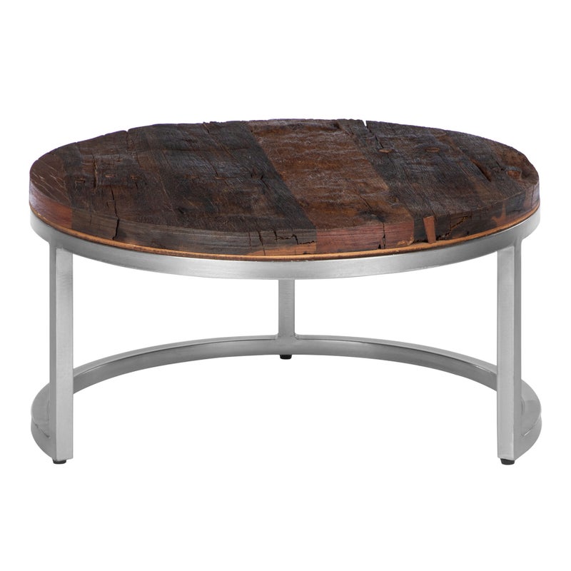 WOMO-DESIGN Okragly stolik kawowy zestaw 2 sztuk Surabaya, Ø 70x35 cm, Ø 56x29 cm, wykonany z litego drewna akacjowego, wykonczenie naturalne/nikiel,