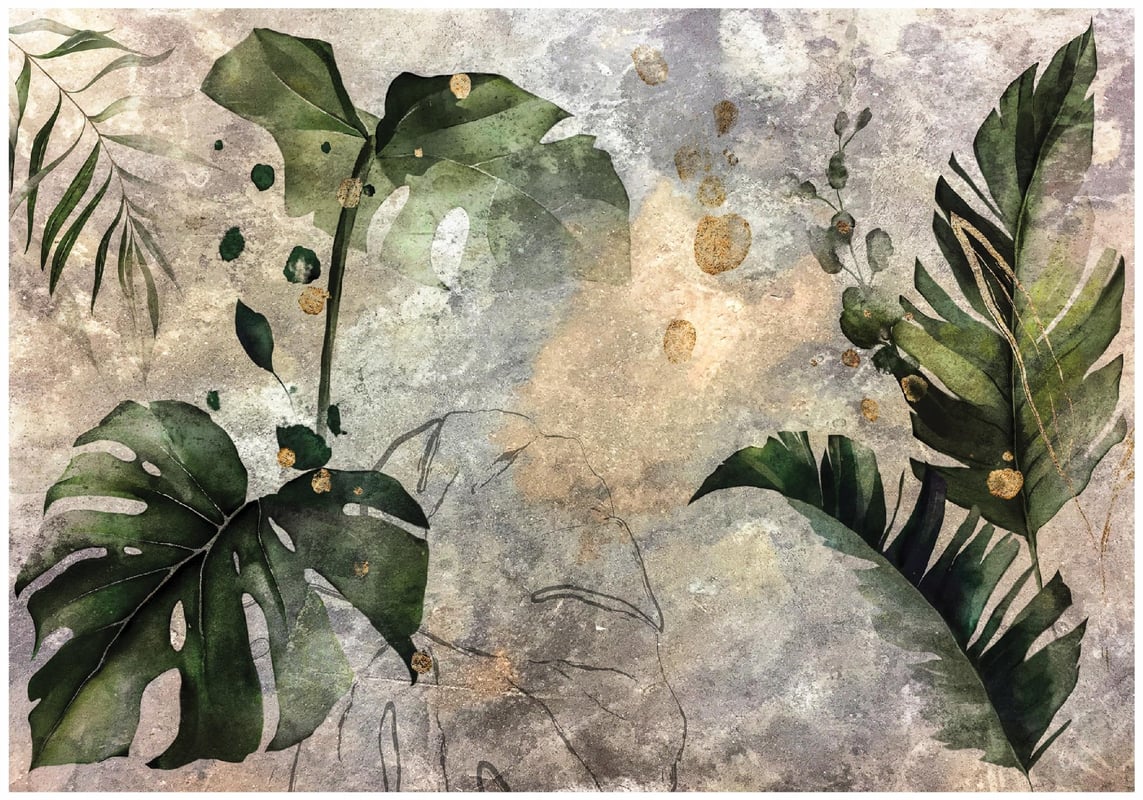 Fototapeta Liście Monstera Beton 350x250 cm Tapeta Do Sypialni Salonu Kuchni Na Flizelinie