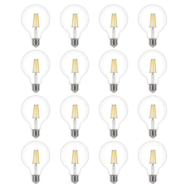 LEXMAN - Opakowanie 16 żarówek LED z żarnikiem - E27 - 1055LM - 4,9 W, co odpowiada 75 W - Ø 95 mm - 2700 K - Ciepła biel