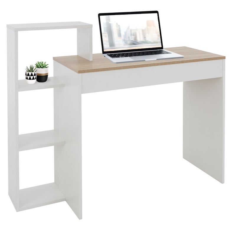 ML-Design Biurko z pólka, stolik do pracy stolek barowy stolik pod komputer stolik pod komputer, bialy z blatem z debu Sonoma, 3 pólki, 110x72x40 cm,