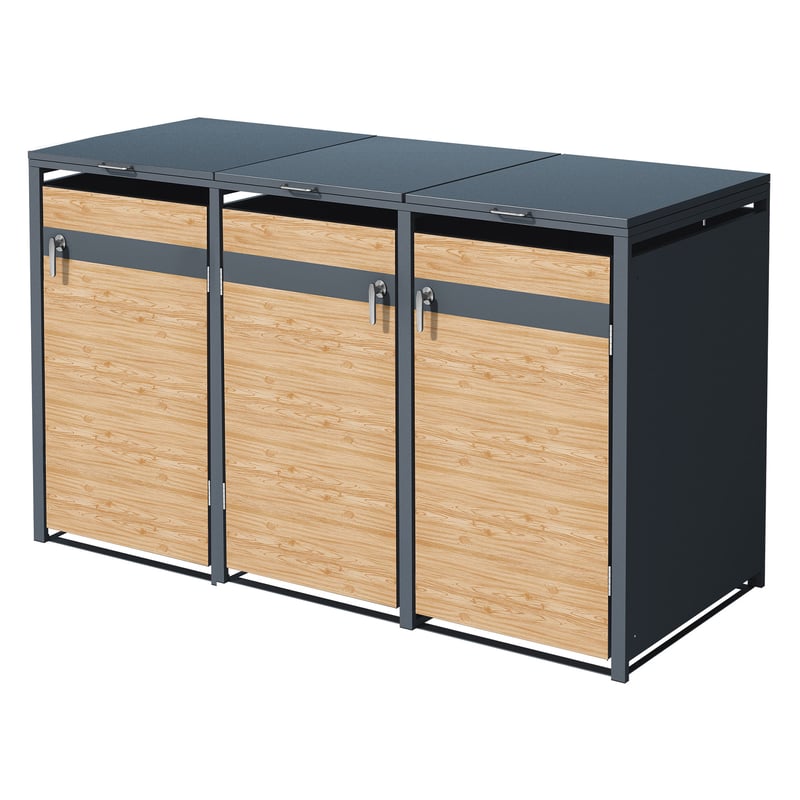 ML-Design pojemnik na śmieci na 3 kosz 240 L 200x80x116,3 cm antracytowy stalowy odporny na warunki zamykany z pokrywą i drzwiami na zawiasach trwały
