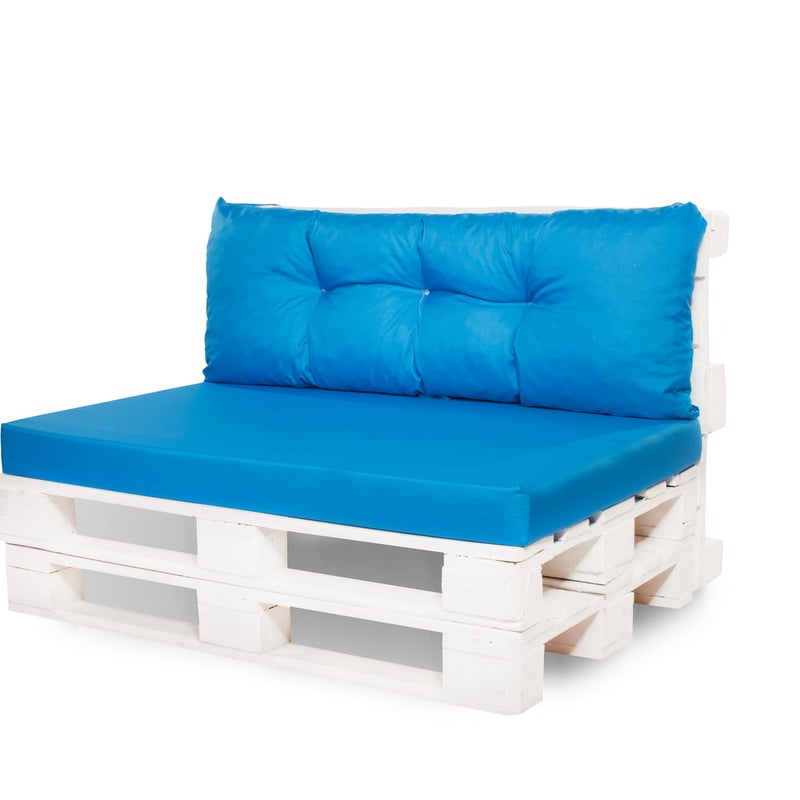 Zestaw poduszek na palety ogrodowe 120x50 Siedzisko-Oparcie 120x50cm poduszki na palety Niebieskie wyodne poduszki na meble ogrodowe z palet euro