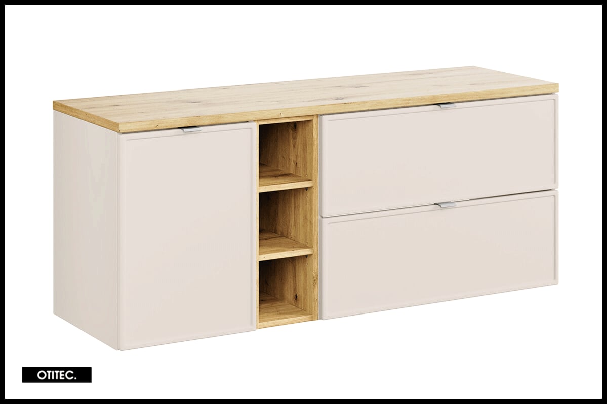 Szafka pod umywalkę nablatową BELLA CASHMERE 80cm kaszmir/dąb artisan - zestaw z blatem 140cm