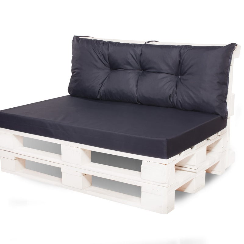 Zestaw poduszek na palety ogrodowe 120x80 Siedzisko-Oparcie 120x40cm poduszki na palety Czarne wyodne poduszki na meble ogrodowe z palet euro