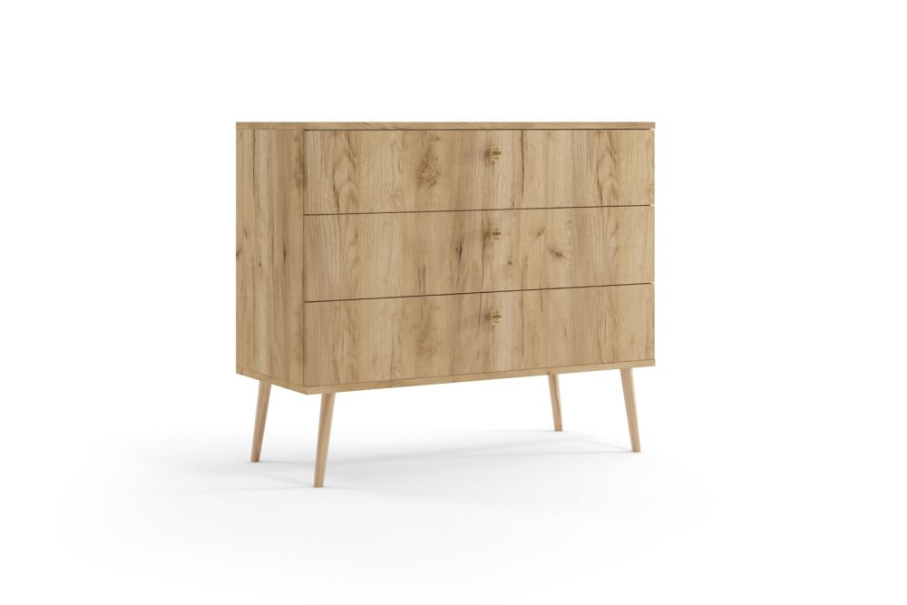Komoda LEBEL 2 z szufladami 100cm dąb craft złoty