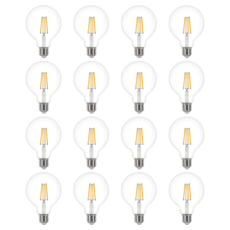 LEXMAN - Opakowanie 16 żarówek LED z żarnikiem - E27 - 1055LM - 4,9 W, co odpowiada 75 W - Ø 95 mm - 2700 K - Ciepła biel