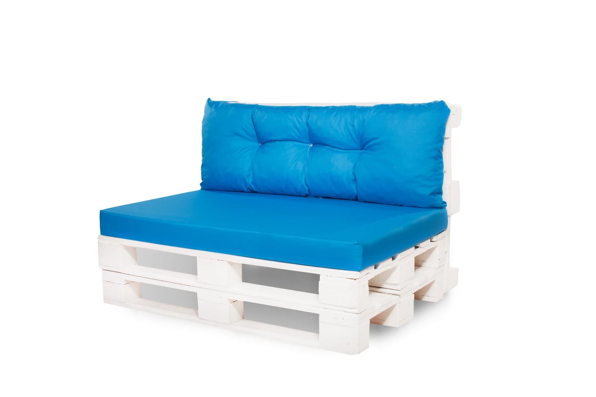 Zestaw poduszek na palety ogrodowe 120x50 Siedzisko-Oparcie 120x40cm poduszki na palety Niebieskie wyodne poduszki na meble ogrodowe z palet euro