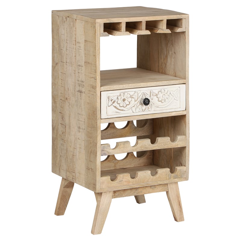 WOMO-DESIGN szafka na wino z uchwytem na kieliszki i szuflada, 45x90x40 cm, unikatowa, recznie robiona, vintage, stojak na 8 butelek, szafka kuchenna