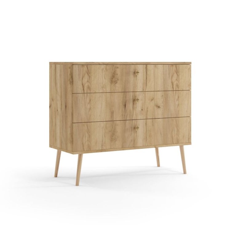 Komoda LEBEL 2 z szufladami 100cm dąb craft złoty