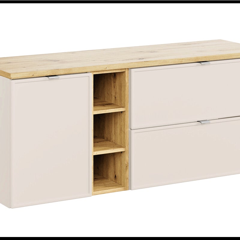 Szafka pod umywalkę nablatową BELLA CASHMERE 80cm kaszmir/dąb artisan - zestaw z blatem 140cm