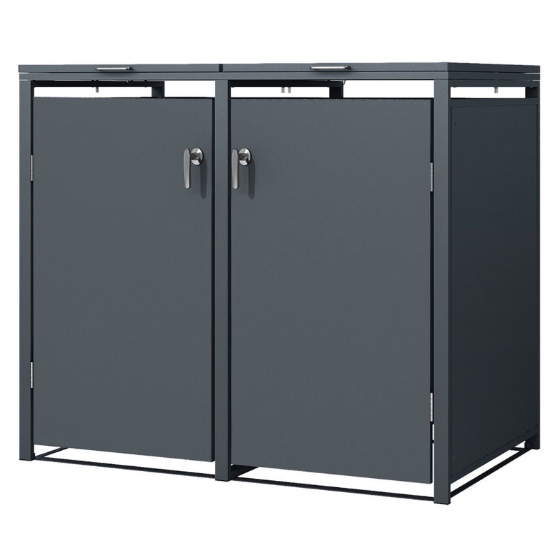 ML-Design pojemnik na śmieci na 2 sztukę 240 L 132x80x116,3 cm antracytowy stalowy zamykany z pokrywą i drzwiczkami na zawiasach odporny na warunki