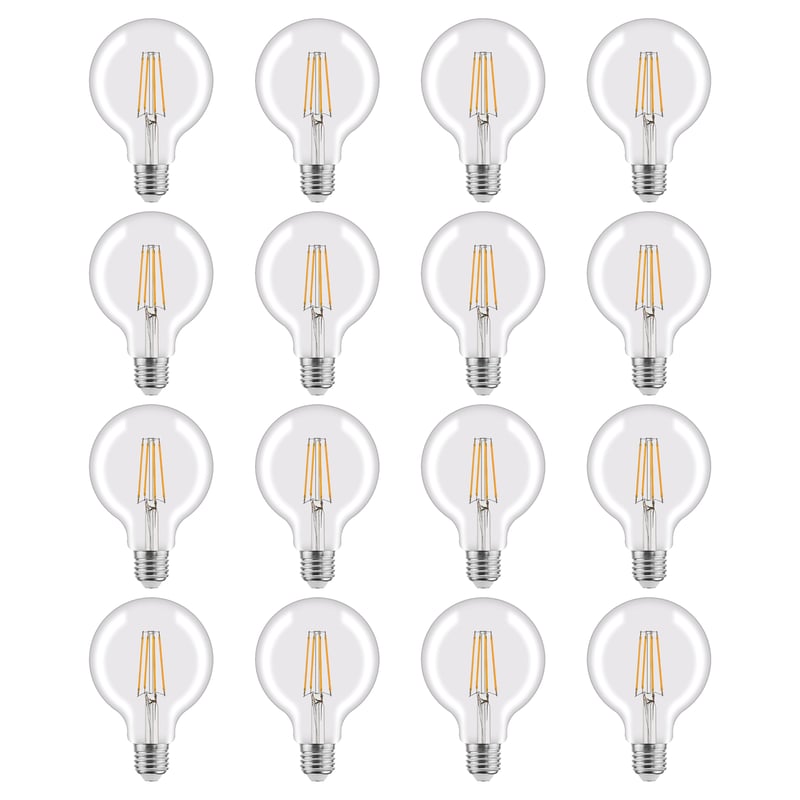 LEXMAN - Zestaw 16 żarówek LED z żarnikiem - E27 - 806LM - 5,9 W, co odpowiada 60 W - Ø 95 mm - 2700 K - Ciepła biel