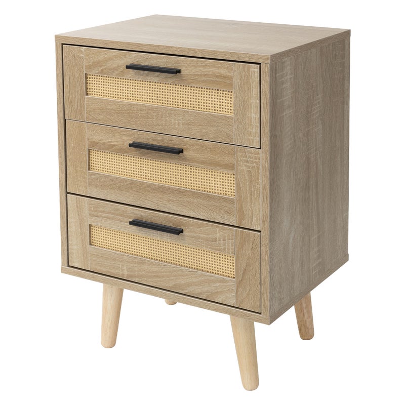 Stolik nocny z 3 szufladami stolik nocny rattan szafka nocna dab 45x34x63 cm