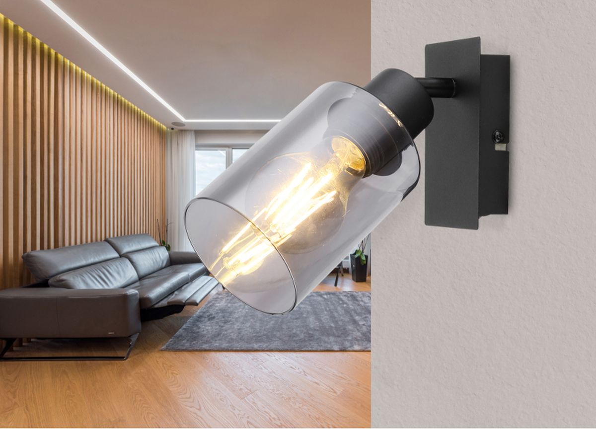 Globo Lighting Hadera kinkiet 1x15W czarny mat/przydymiony 15465-1