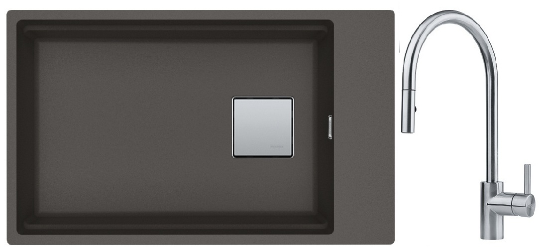 Franke Kanon KNG 110-62 zlewozmywak granitowy 76x46 cm łupkowy szary z baterią kuchenną Eos Neo stal szlachetna (1250716372, 1150590045)