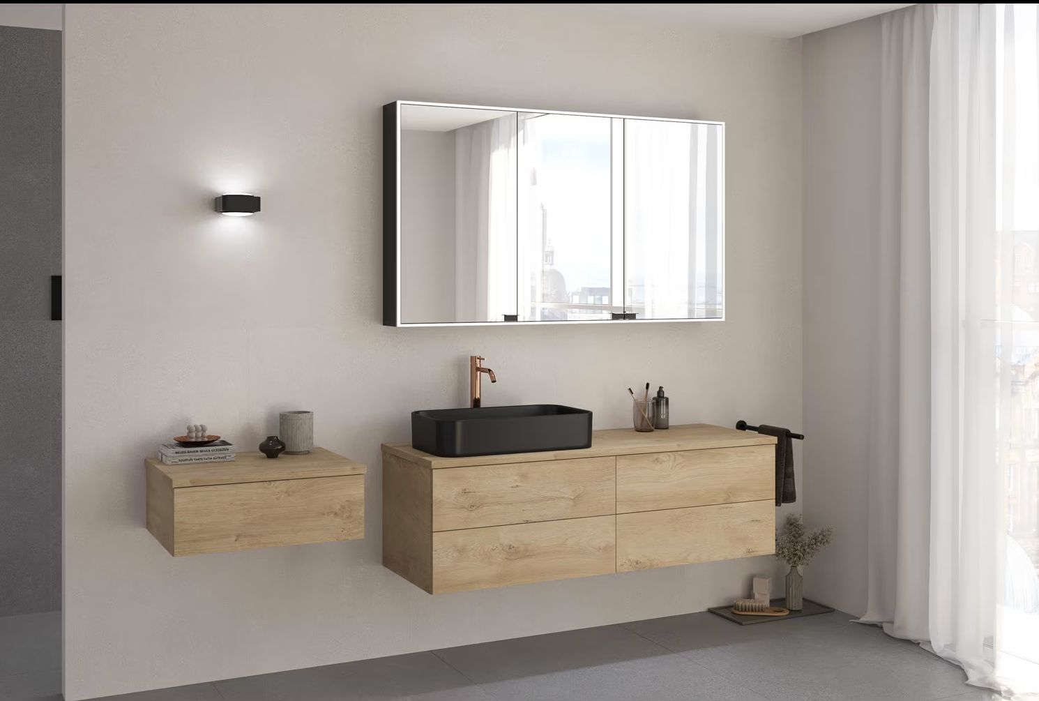 Kronenbach Cube szafka z blatem 141x48,7x44,5 cm podumywalkowa wisząca jasny dąb KBWTKOWTL1414GH