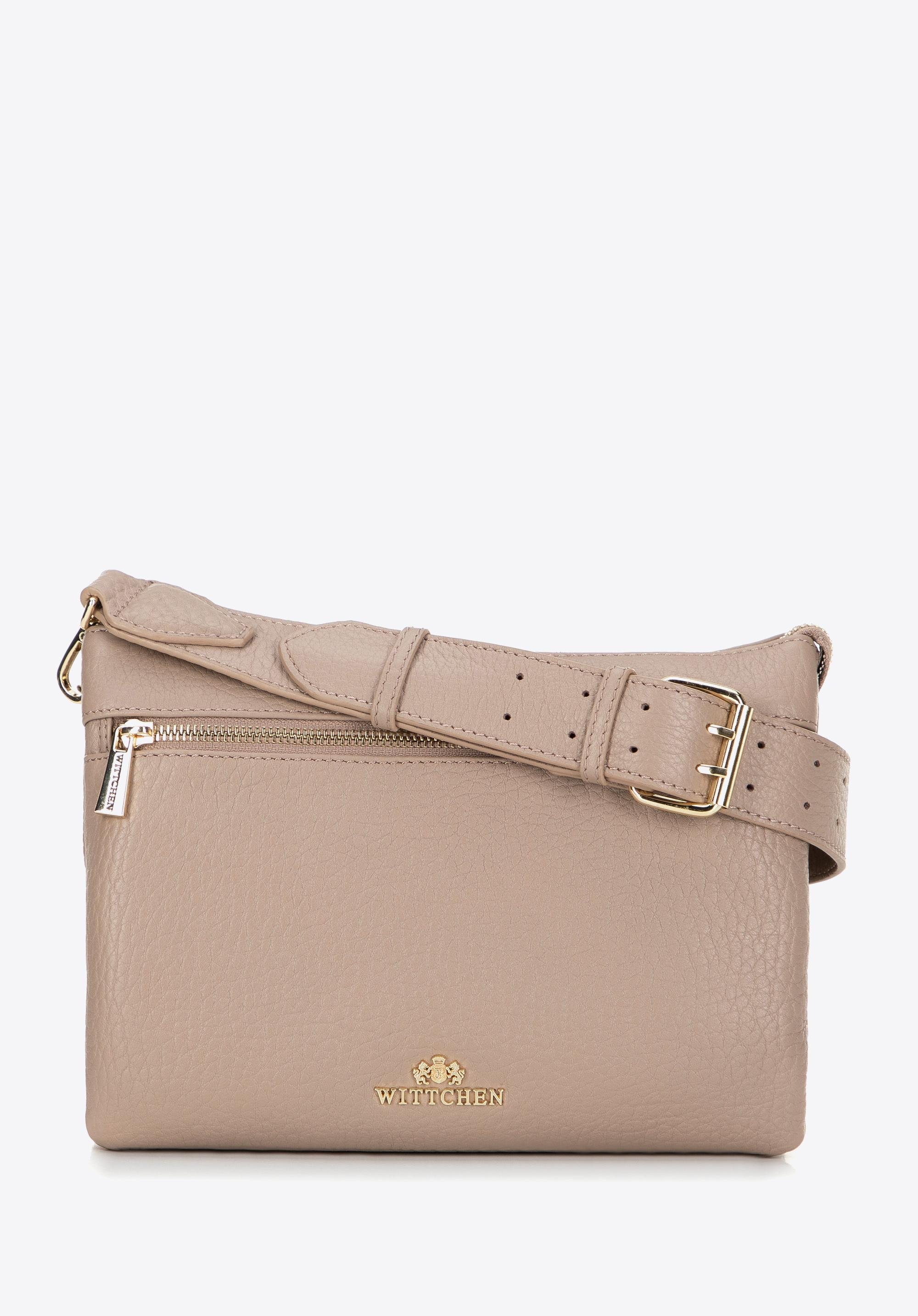 Torebka crossbody ze skóry trójkomorowa beżowa
