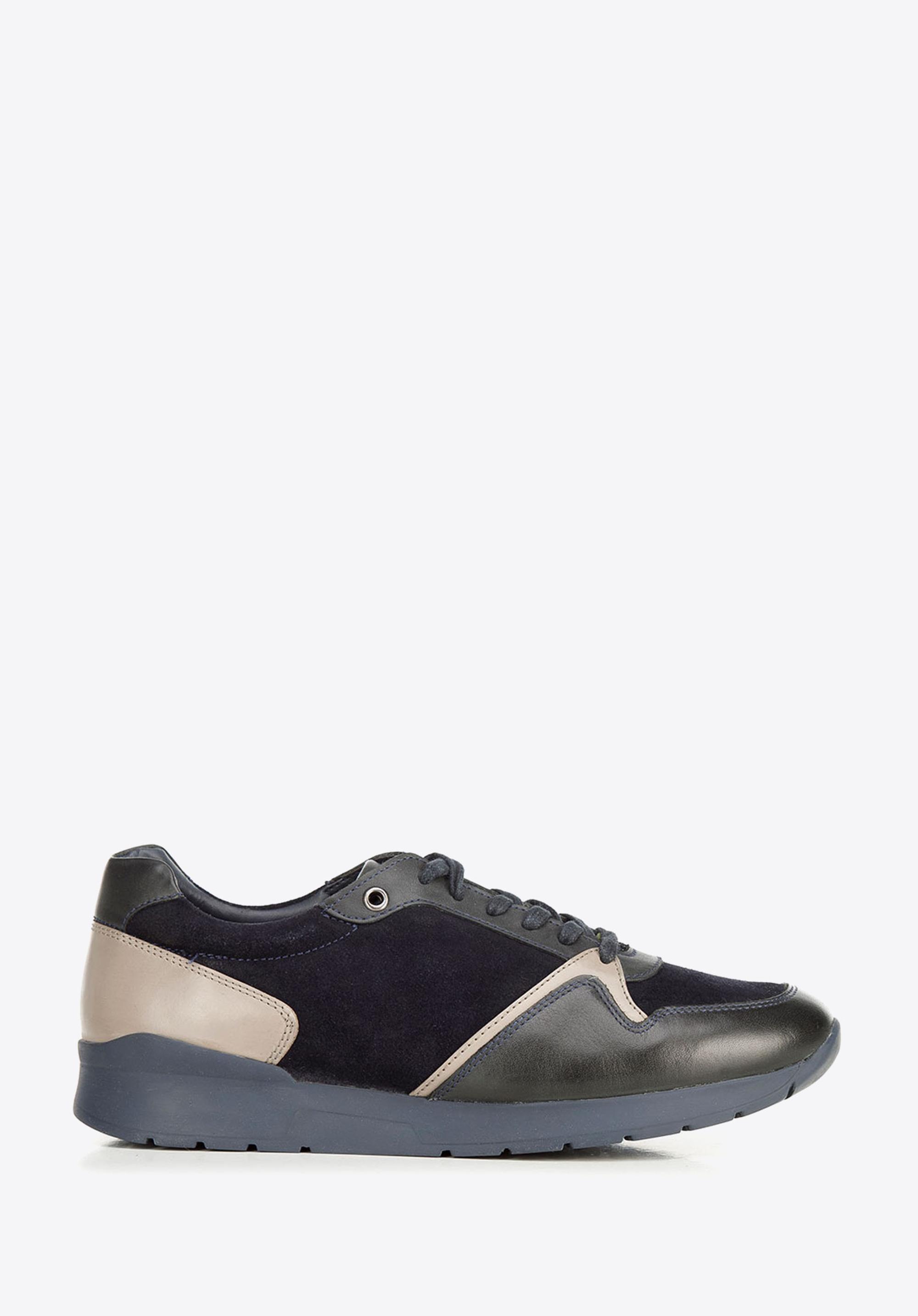 Męskie sneakersy ze skóry zamszowej i licowej granatowe