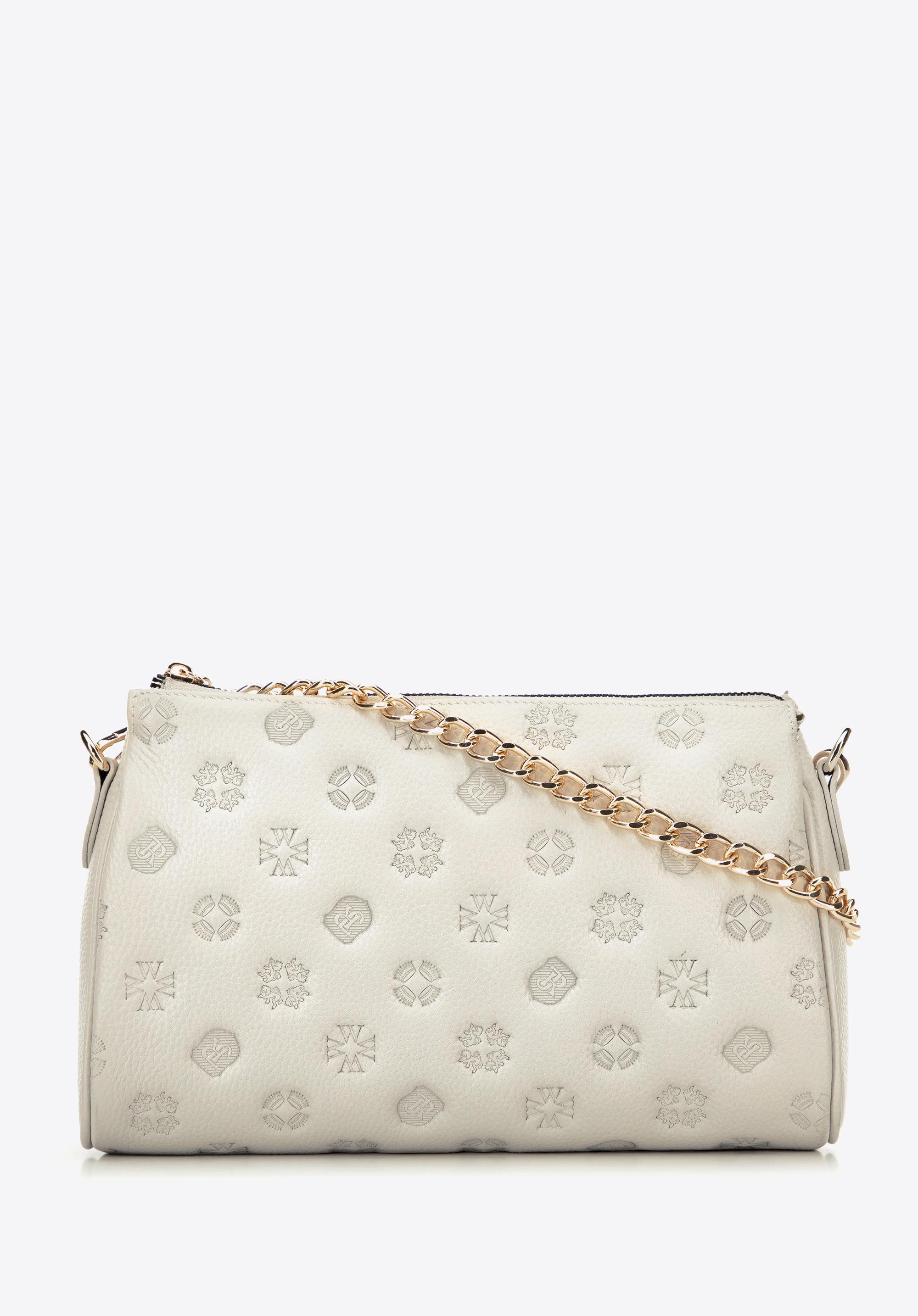 Torebka crossbody skórzana w tłoczenie jasny beż