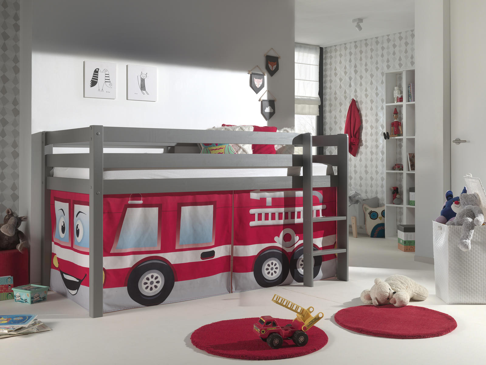 Łóżko dziecięce z litego drewna Fire Rescue - Pino szary