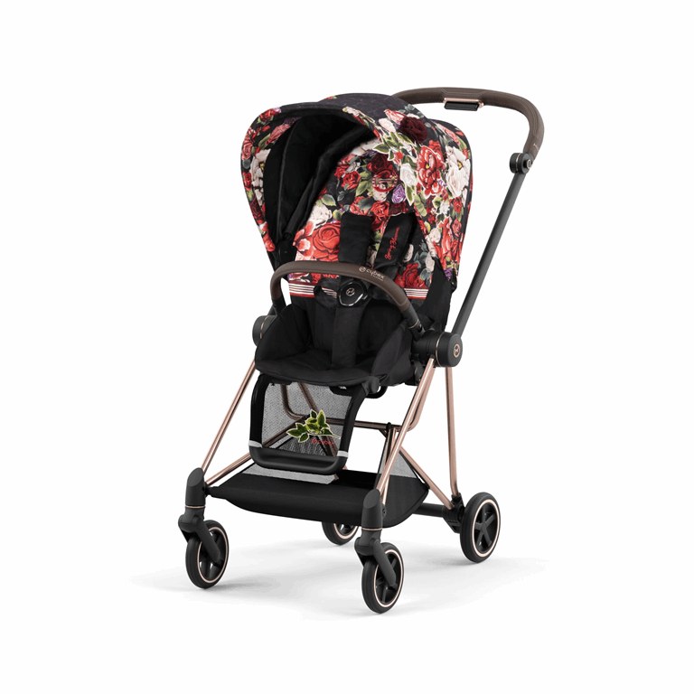 Cybex Mios 3.0 Fashion Collection - wózek spacerowy z gondolą Lux-Spring Blossom Dark-Chrome z brązową rączką
