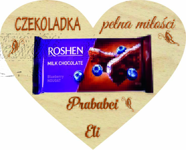 Tabliczna na słodycze prezent dla Pra Babci, drewniana kartka Serce z życzeniami, Imię, napis, grawer
