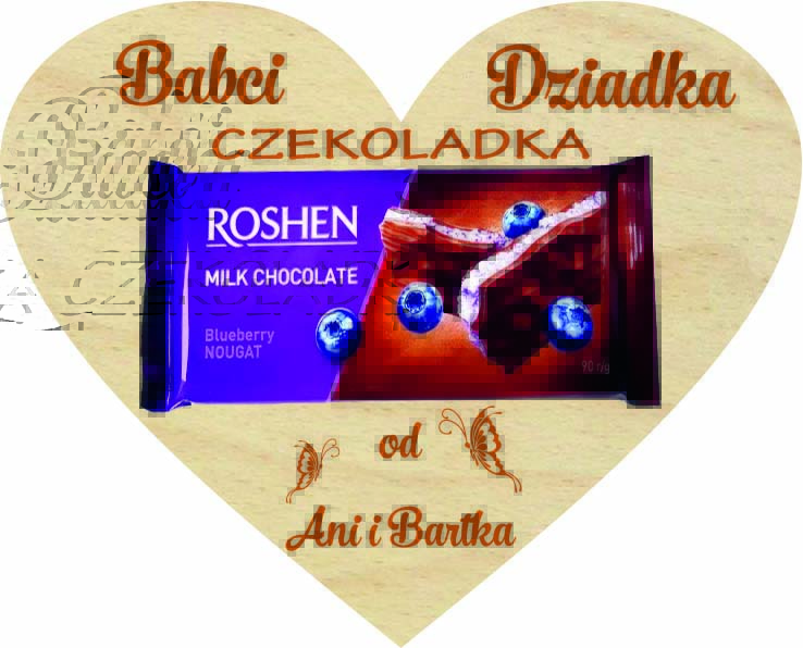 Tabliczna na słodycze prezent dla Babci i Dziadka, drewniana kartka Serce z życzeniami, Imię, napis, grawer