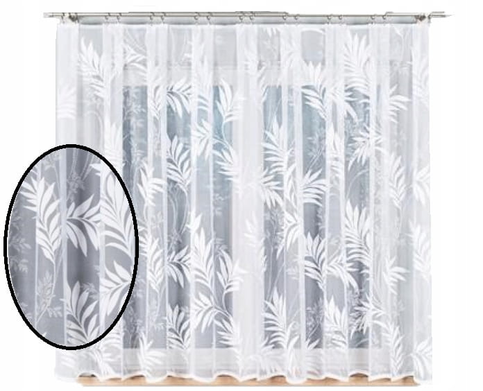 Firana żakardowa z taśmą Liście 170x300 - elegancka firanka do pokoju salon