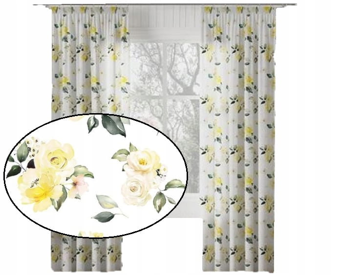Zasłona Lanosa żółte kwiaty 230x140 taśma - idealna do salonu
