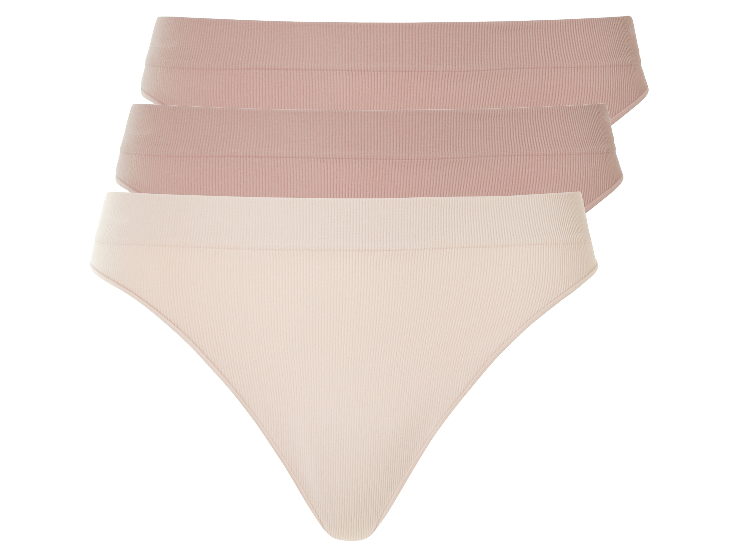 esmara Damskie stringi prążkowane, 3 sztuki, bezszwowe. XS 32/34, Różowy/ beżowy
