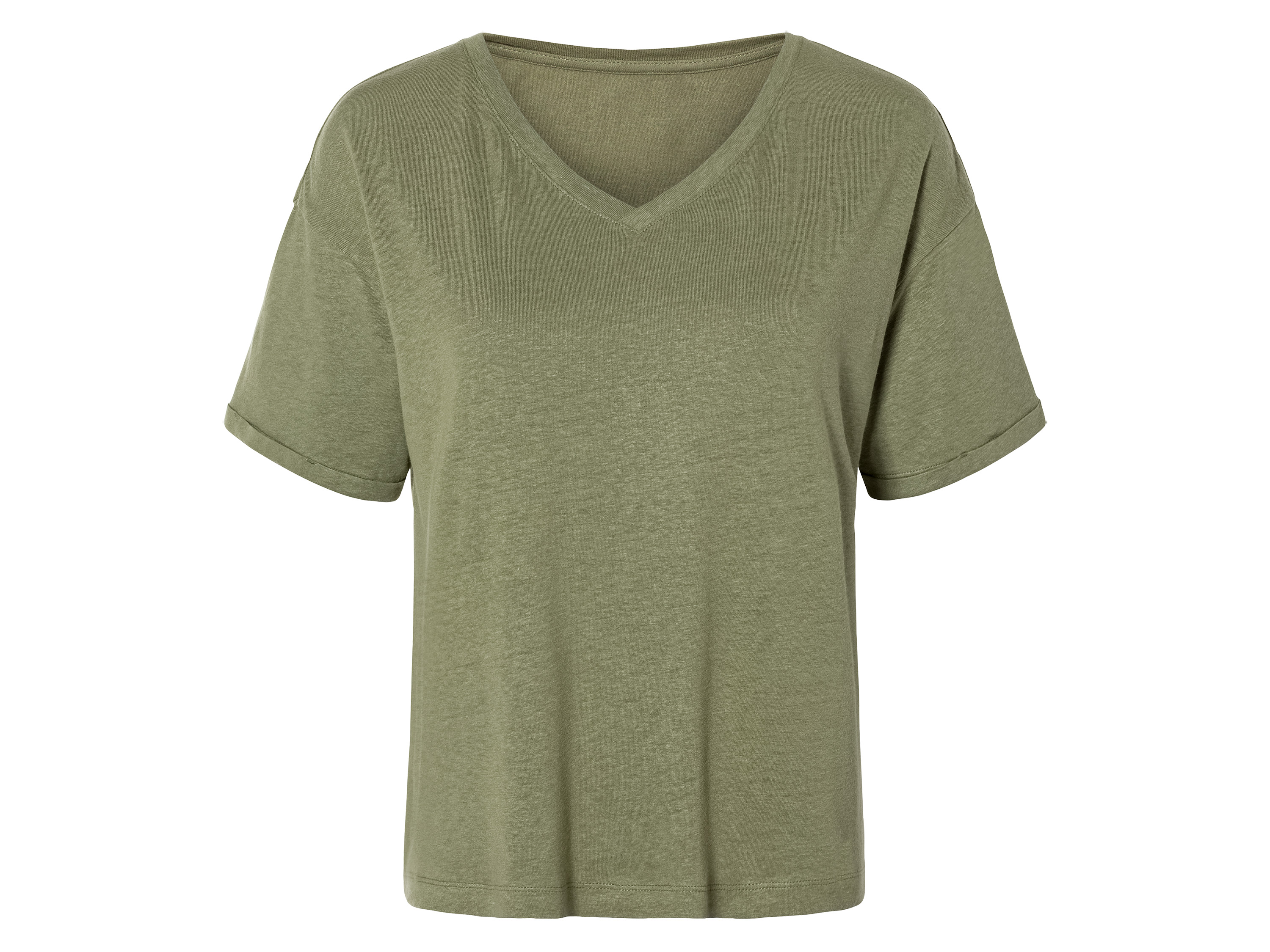 esmara T-shirt damski z lnem XS 32/34, Oliwkowy